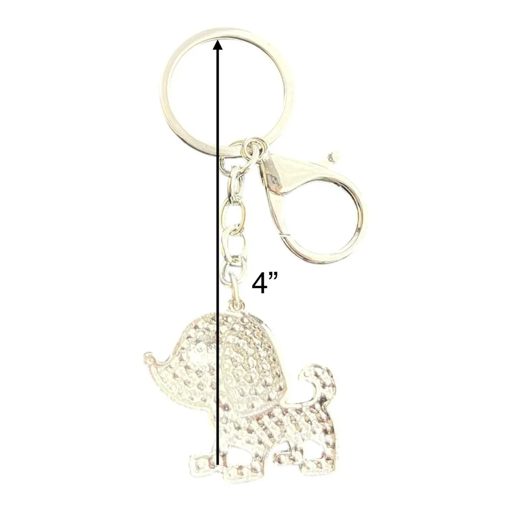 Women's Silver Red Rhinestone Dog Charm Key Chain Bling 4